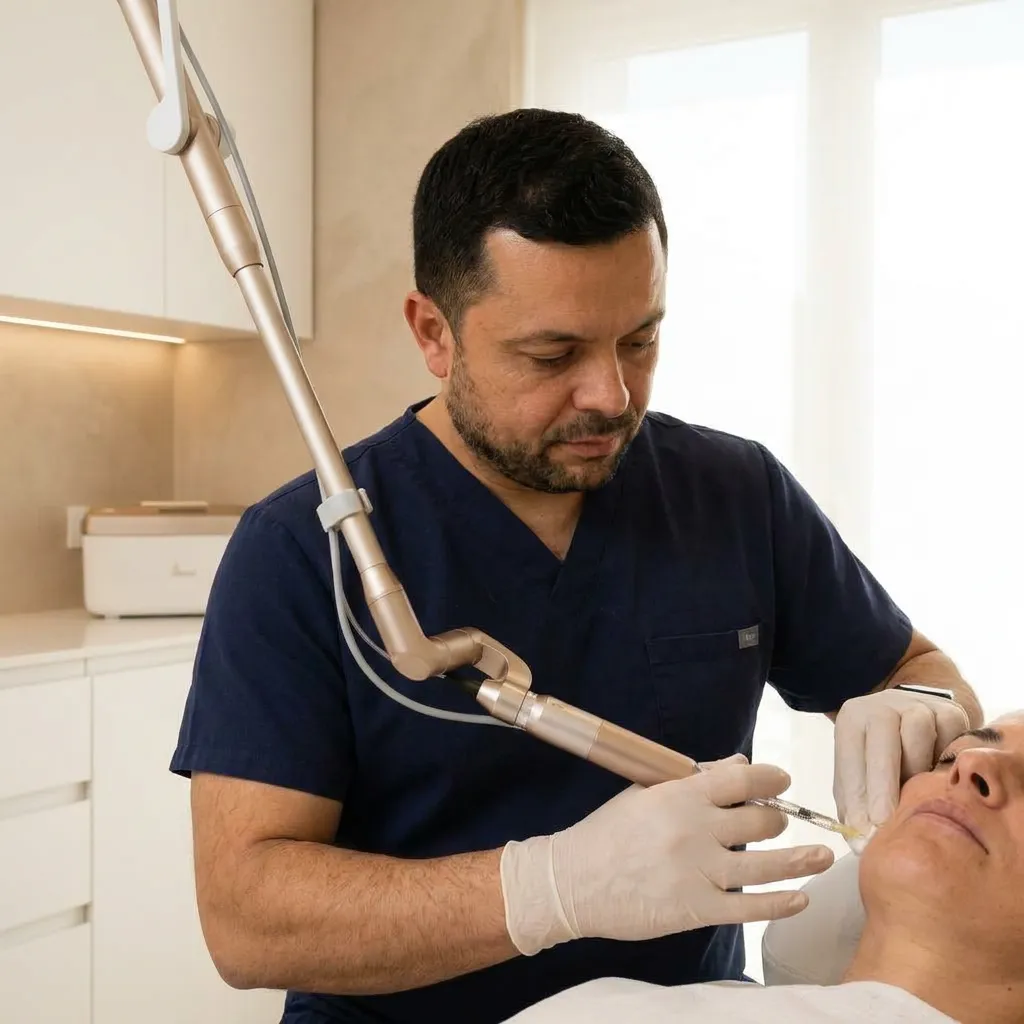 Dr. Julián Higuera aplicando un tratamiento inyectable de precisión